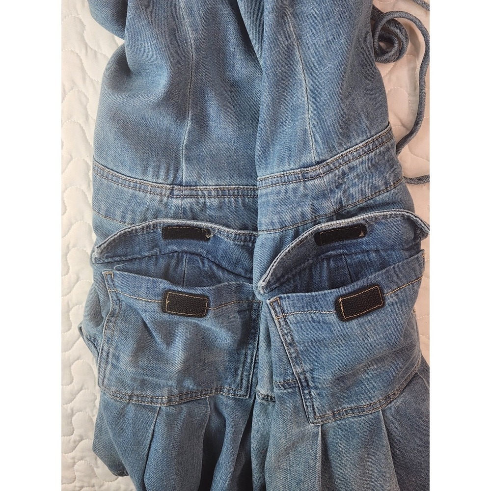 SMALL Denim TENNIS DRESS Halter Mini Schoolgirl Pleated Blue Jean WESTERN punk - Picture 6 of 7